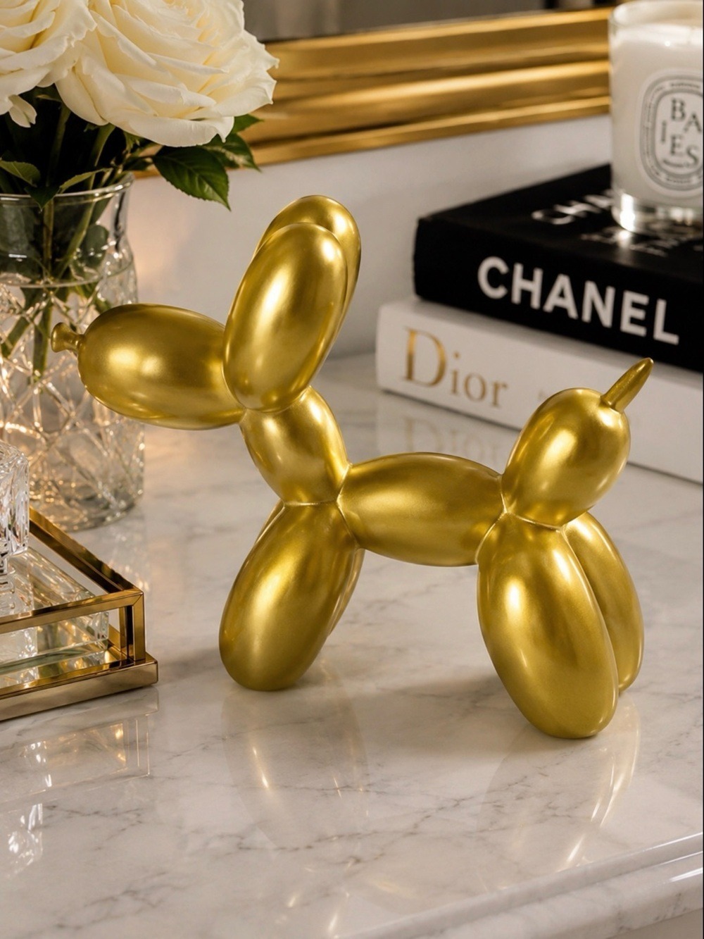 Matte Gold Balloon Dog Sculpture Modern Resin Decor Figurine Coffee Table Accent